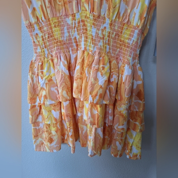 NWT Tart Kallie Sunset Ruffled Smocked Yellow/Orange Mini Dress Womens Size M - Picture 6 of 8